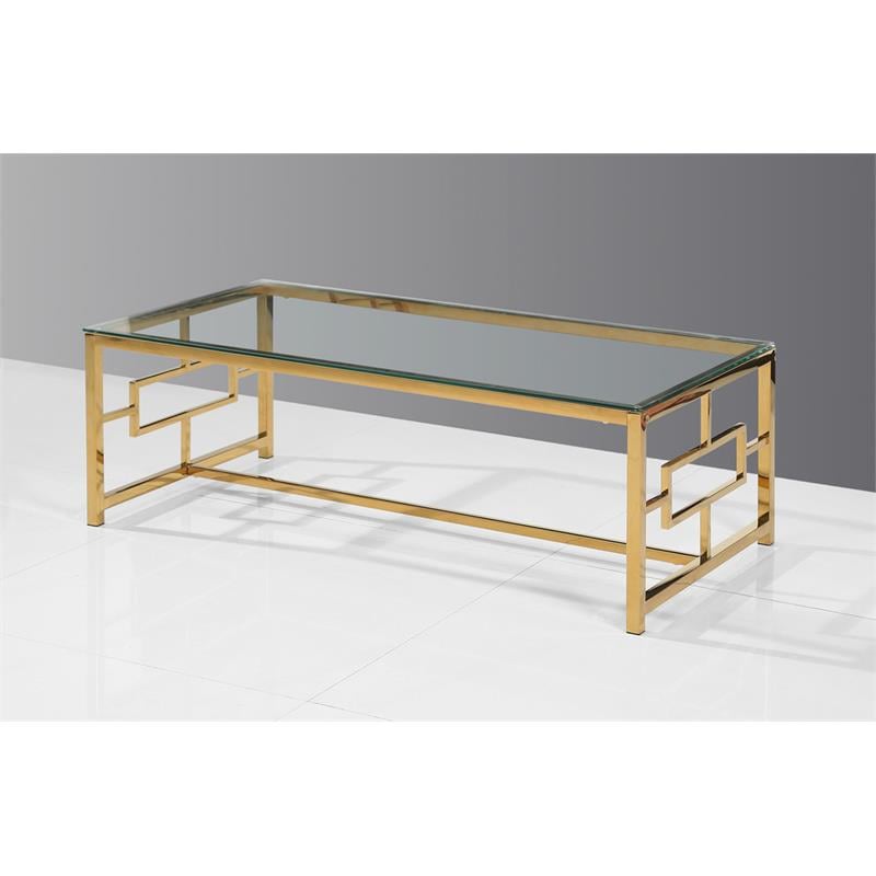 Best Master Stainless Steel and Glass Coffee Table in Clear/Gold Base