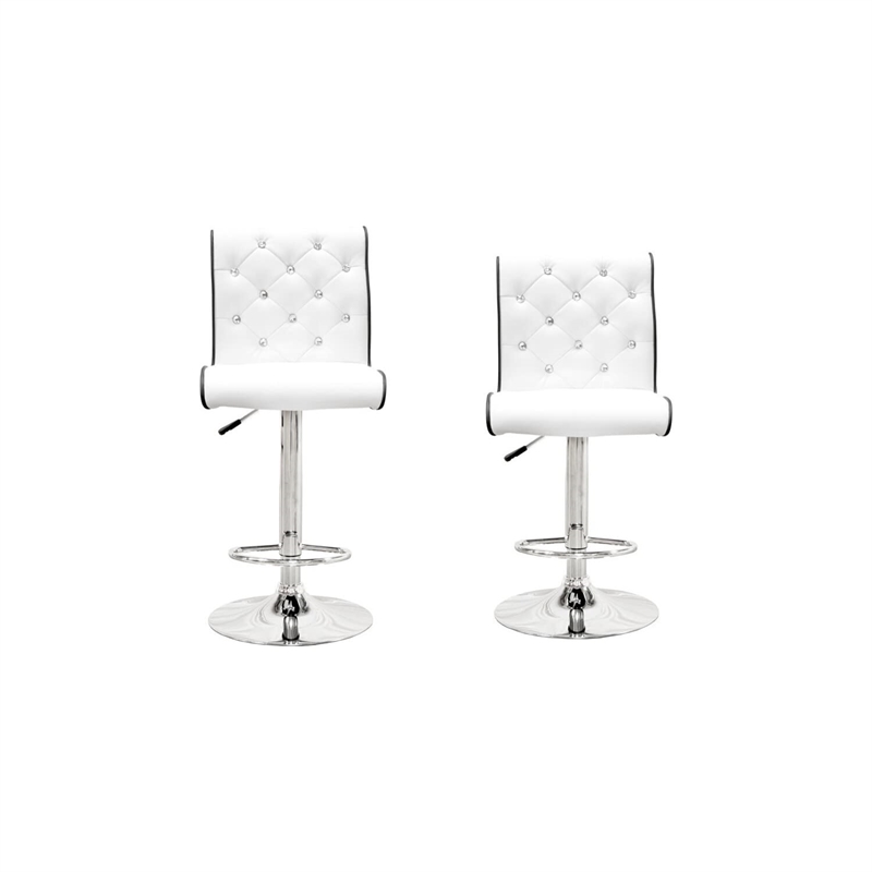 Best Master Swivel Bar Stool with Crystal and Tufted Look in White (Set of 2)