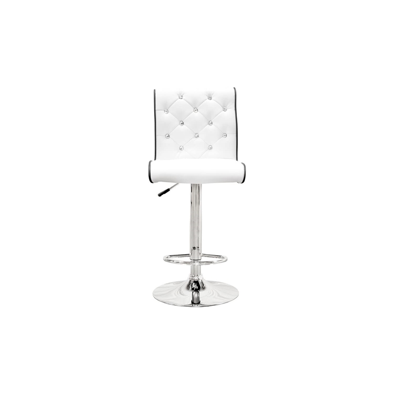 Best Master Swivel Bar Stool with Crystal and Tufted Look in White (Set of 2)