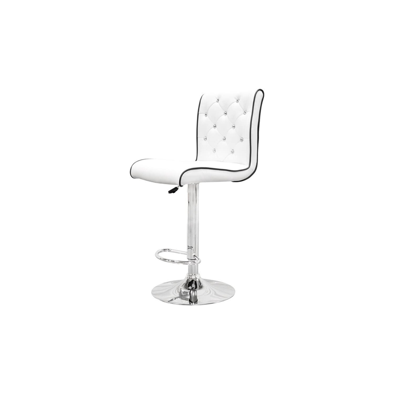 Best Master Swivel Bar Stool with Crystal and Tufted Look in White (Set of 2)
