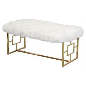 best master stainless steel and faux fur bench in white/gold