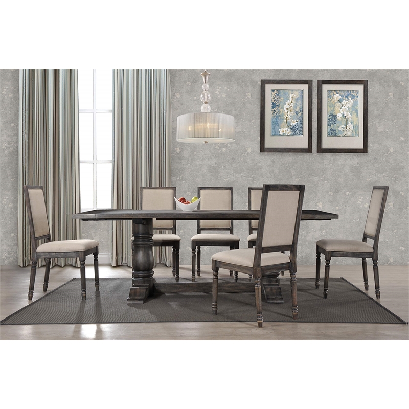 Best Master Solid Wood and Fabric Dining Chair in Rustic Smoked Gray (Set of 2)