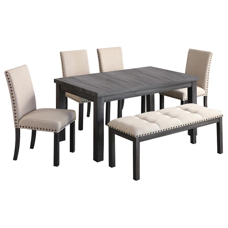 Best Master 6Piece Solid Wood Rectangular Dining Set in Antique Gray