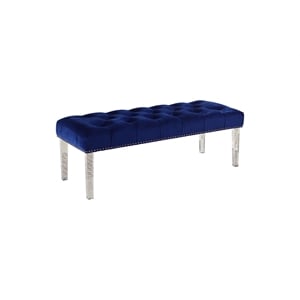 Best Master Suede Fabric Upholstered Bench in Navy Blue/Acrylic Legs