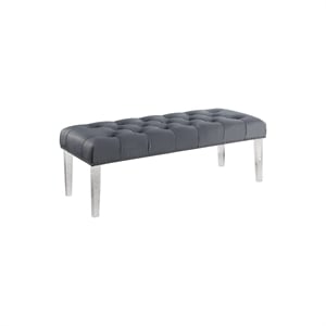 Best Master Suede Fabric Upholstered Tufted Bench in Gray/Acrylic Legs