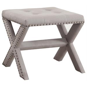 best master fabric upholstered accent bench in neutral gray/nail heads