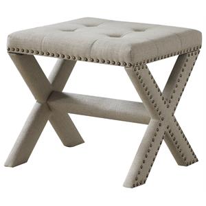 best master fabric upholstered accent bench in natural/nail heads