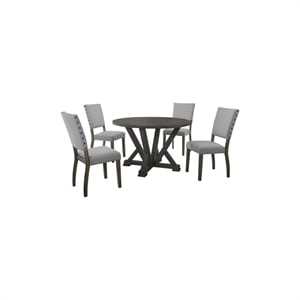 Best Master 5-Piece Solid Wood Round Dinette Set in Antique Rustic Gray