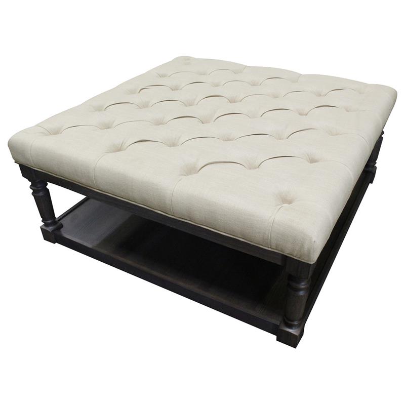 Best Master Tufted Fabric Upholstered Square Ottoman in Rustic Gray