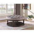Best Master Linen Fabric Upholstered Round Ottoman in Otter/Smoked Rustic Gray