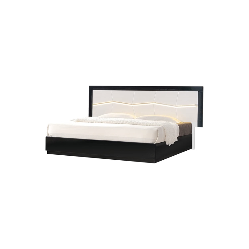 Best Master Poplar Wood Cal King Platfrom Bed With LED Light in White/Black