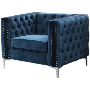 Best Master Furniture Aineias 38&quot Tufted Velvet Upholstered Accent Chair in Navy