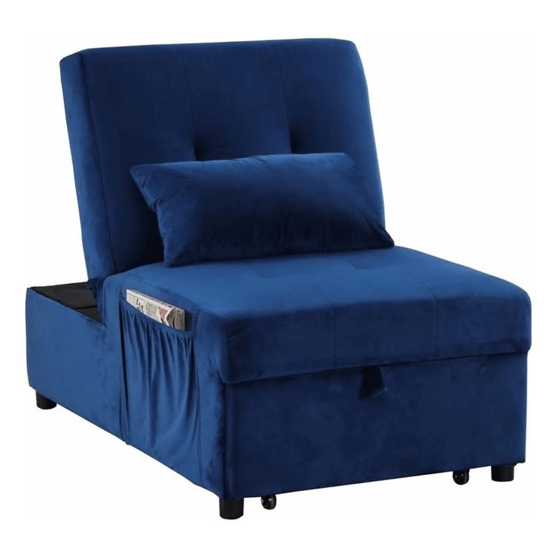 Best Master Furniture Bayani Velvet Adjustable Sleeper Lounge Chaise in Blue