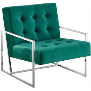 Best Master Furniture Beethoven 31.5&quot Velvet Accent Chair in Green/Silver Plated