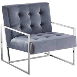 Best Master Furniture Beethoven 31.5&quot Velvet Accent Chair in Gray/Silver Plated