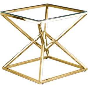 Best Master Furniture 22&quot Modern Tempered Glass Top End Table in Gold/Clear