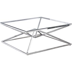 Best Master Furniture 39&quot Modern Tempered Glass Top Coffee Table in Silver/Clear