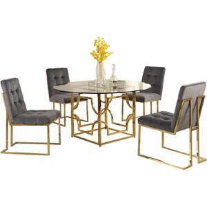 best master furniture kina 5 piece modern round glass top dining set in gray and gold