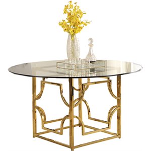best master furniture kina modern round tempered glass top dining table in gold