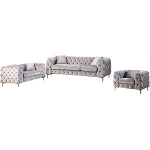 best master furniture nigel transitional velvet tufted sofa set in gray