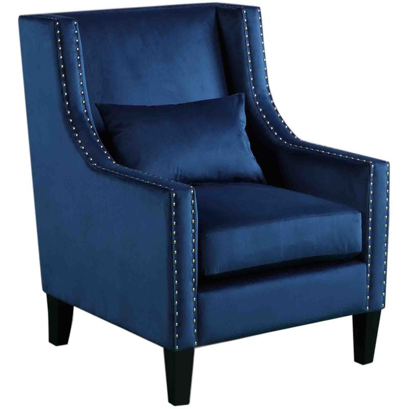 Best Master Furniture Glenn 20" Transitional Velvet Arm Chair in Blue