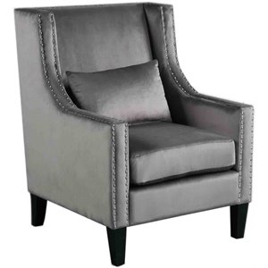 Best Master Furniture Glenn 20&quot Transitional Velvet Arm Chair in Gray