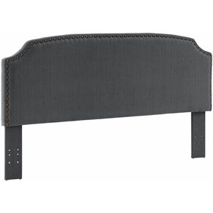 best master furniture linen fabric upholstered nailhead trim panel headboard in gray