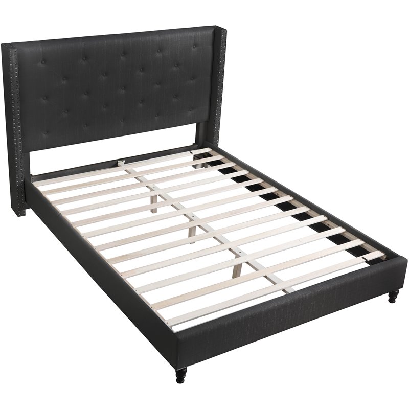 Best Master Furniture Valentina Linen Fabric Wingback Platform Full Bed in Black