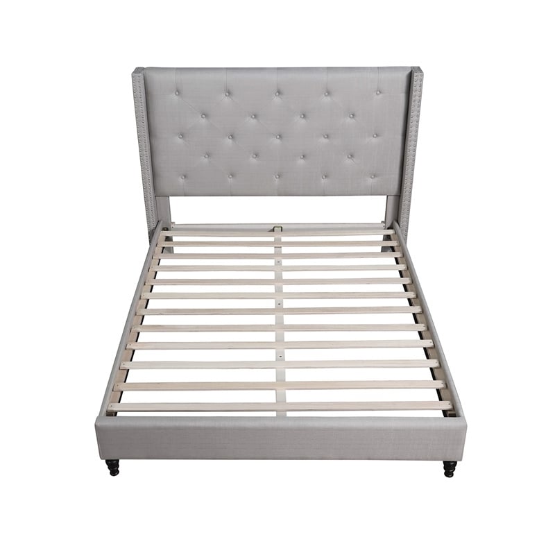 Best Master Furniture Valentina Linen Fabric Wingback Platform Full Bed in Gray