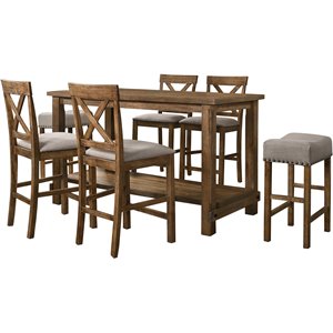 best master furniture janet 7 piece wood counter height dining set in driftwood