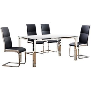 Best Master Ajay 5-Piece 63&quot Tempered Glass Top Dining Set in Black/Chrome