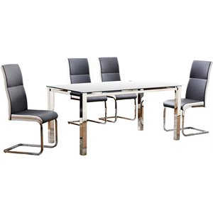 Best Master Ajay 5-Piece 63&quot Tempered Glass Top Dining Set in Gray/Chrome