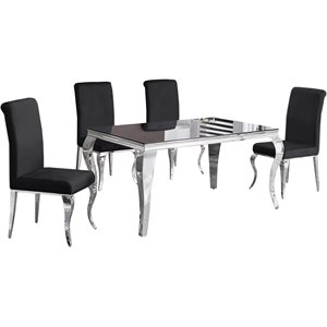 best master furniture tristian 5 piece modern glass top dining set in silver