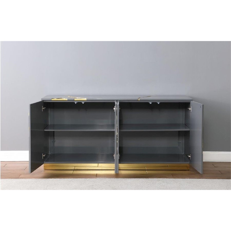 Best Master Furniture Domitianus Wood Sideboard in Gray with Gold Accents