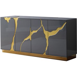 Best Master Furniture Domitianus Wood Sideboard in Gray with Gold Accents