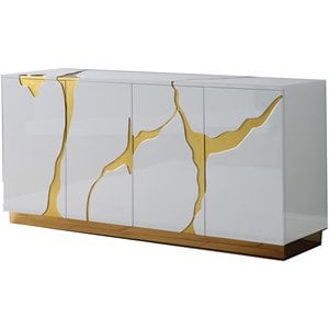 Best Master Furniture Domitianus Wood Sideboard in White with Gold Accents