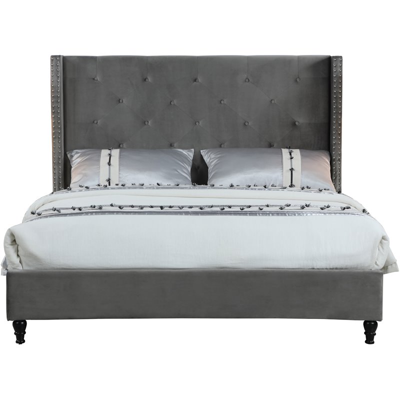 Best Master Furniture Valentina Velvet Platform King Bed in Gray