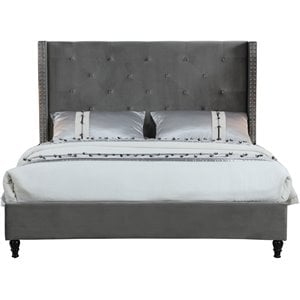 Best Master Furniture Valentina Velvet Platform King Bed in Gray