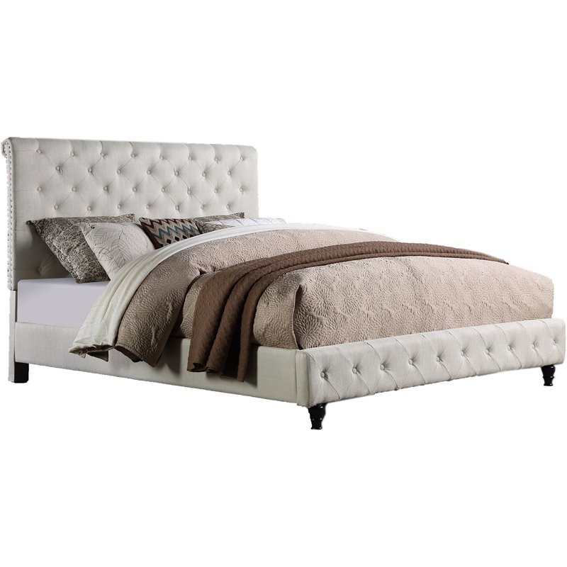 Best Master Furniture Ashley Tufted Linen Fabric California King Bed in