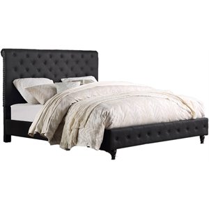 best master furniture ashley transitional linen fabric tufted panel bed in black