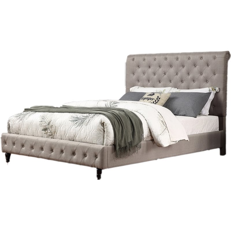 Best Master Furniture Ashley Tufted Transitional Linen Fabric Queen Bed ...