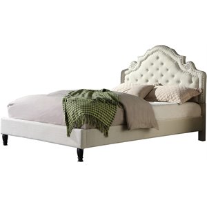 Best Master Furniture Theresa Linen Fabric King Bed with Nailhead Trim in Beige