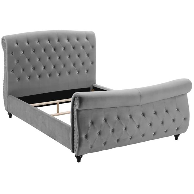 Best Master Furniture Jennifer Tufted Fabric Queen Platform Bed in Gray
