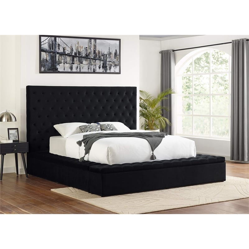 Best Master Furniture Cierra Fabric Platform King Bed with Storage in Black