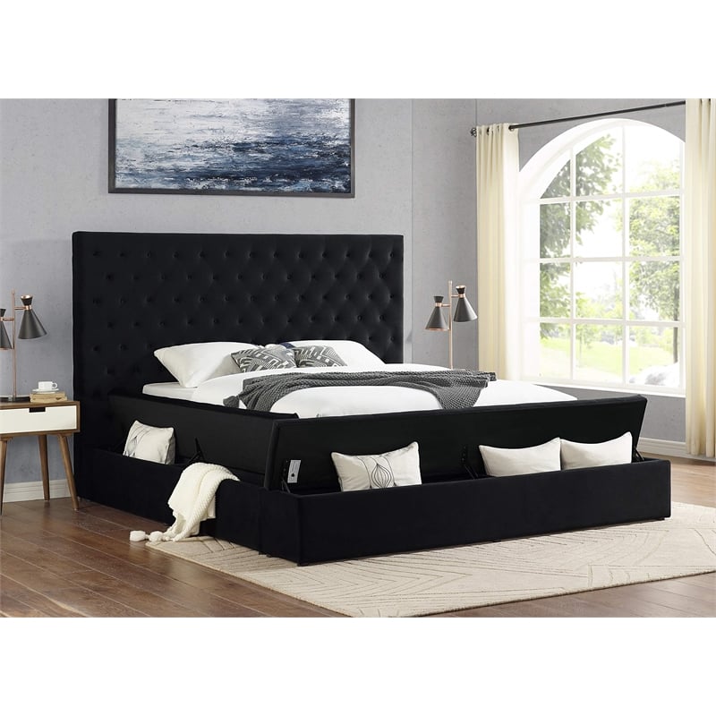 Best Master Furniture Cierra Fabric Platform Queen Bed with Storage in Black