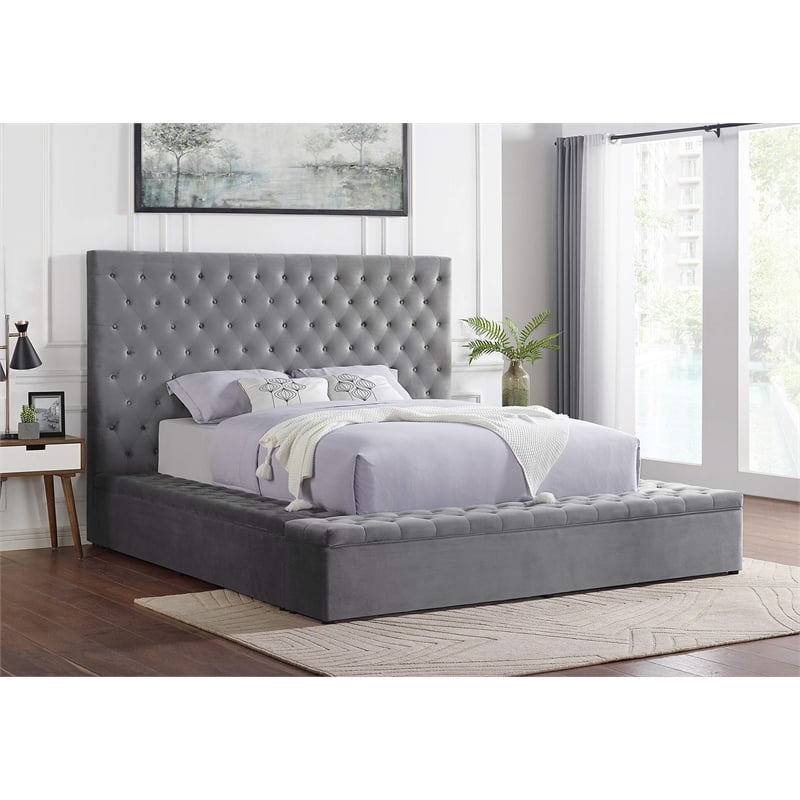 Best Master Furniture Cierra Fabric Platform King Bed with Storage in Gray