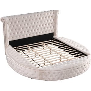 Best Master Furniture Isabella Tufted Velvet Round California King Bed in Beige