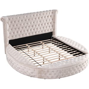 Best Master Furniture Isabella Velvet Round King Bed with Storage in Beige