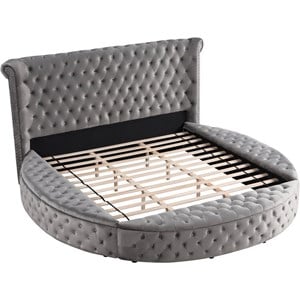 Best Master Furniture Isabella Tufted Velvet Round California King Bed in Gray