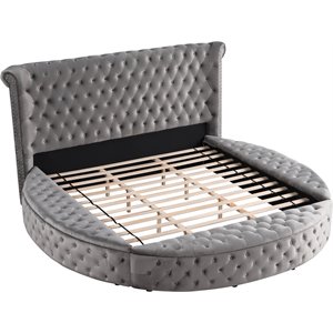 Best Master Furniture Isabella Tufted Velvet Round King Bed with Storage in Gray